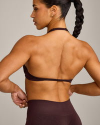 EnhanceLift™ Seamless Minimal Halter Neck Bralette with Grey Logo | Plum Brown