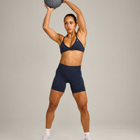 EnhanceLift™ Seamless Minimal Halter Neck Bralette with Grey Logo | True Blue