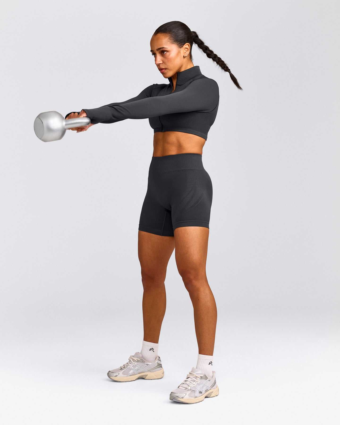 EnhanceLift™ Seamless Crop Jacket with Grey Logo | Coal
