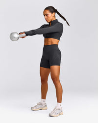 EnhanceLift™ Seamless Crop Jacket with Grey Logo | Coal