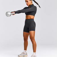 EnhanceLift™ Seamless Crop Jacket with Grey Logo | Coal