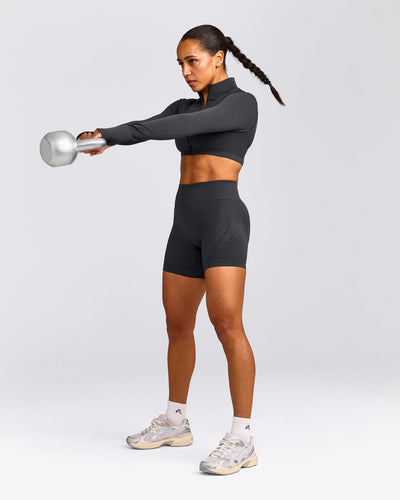 EnhanceLift™ Seamless Crop Jacket with Grey Logo | Coal