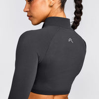 EnhanceLift™ Seamless Crop Jacket with Grey Logo | Coal