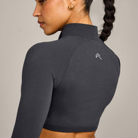 EnhanceLift™ Seamless Crop Jacket with Grey Logo | Coal