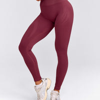 EnhanceLift™ Seamless Leggings with Grey Logo | Burnt Maroon Red