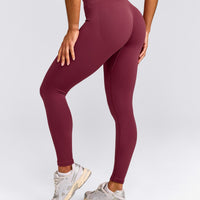 EnhanceLift™ Seamless Leggings with Grey Logo | Burnt Maroon Red