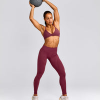 EnhanceLift™ Seamless Leggings with Grey Logo | Burnt Maroon Red