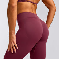 EnhanceLift™ Seamless Leggings with Grey Logo | Burnt Maroon Red