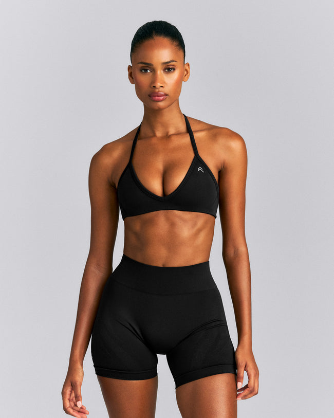 EnhanceLift™ Seamless Minimal Halter Neck Bralette | Black