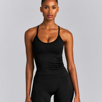 EnhanceLift™ Seamless Strappy Racer Vest with Built in Bra New Branding | Black