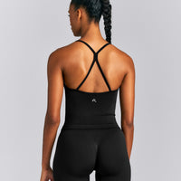 EnhanceLift™ Seamless Strappy Racer Vest with Built in Bra New Branding | Black
