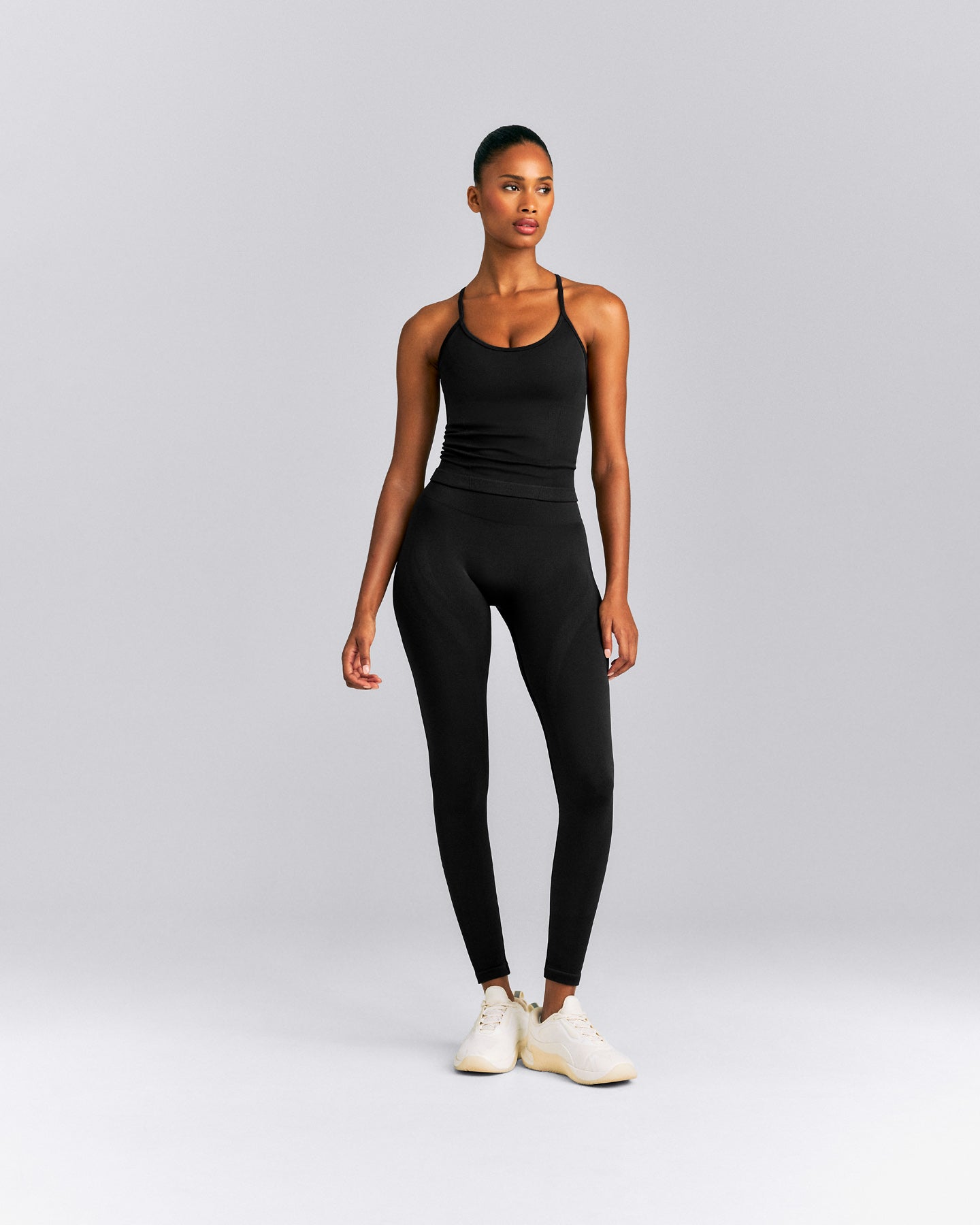 EnhanceLift™ Seamless Strappy Racer Vest with Built in Bra New Branding | Black