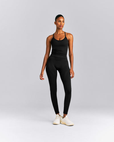 EnhanceLift™ Seamless Strappy Racer Vest with Built in Bra New Branding | Black