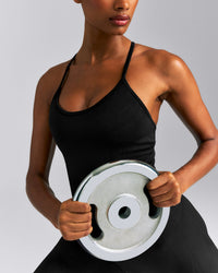 EnhanceLift™ Seamless Strappy Racer Vest with Built in Bra New Branding | Black