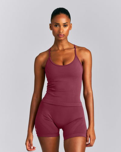EnhanceLift™ Seamless Strappy Racer Vest with Built in Bra New Branding | Burnt Maroon Red