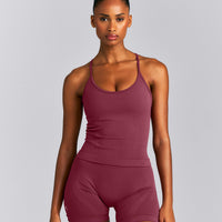 EnhanceLift™ Seamless Strappy Racer Vest with Built in Bra | Burnt Maroon Red