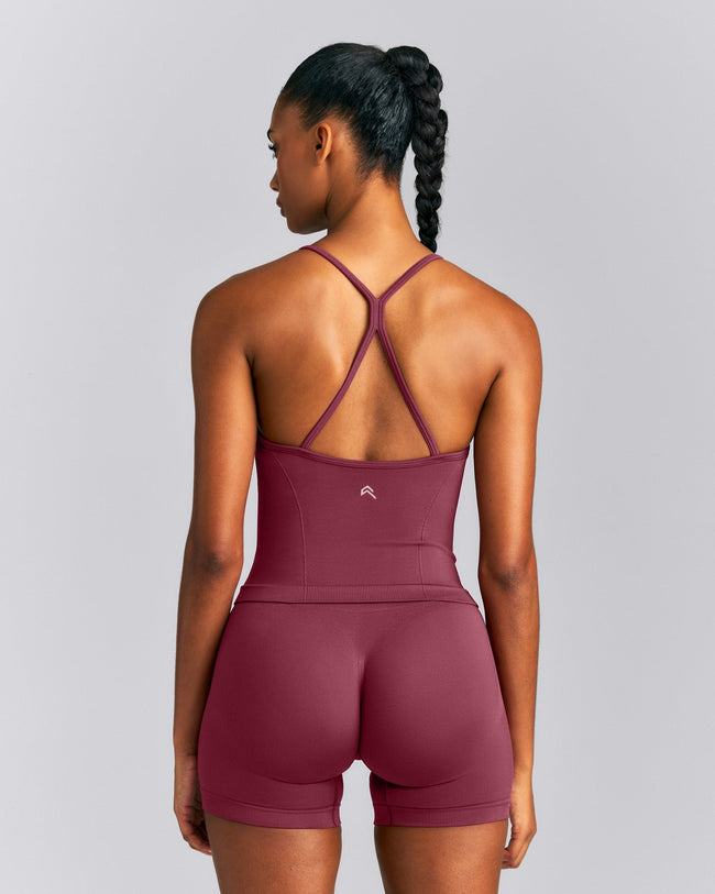 EnhanceLift™ Seamless Strappy Racer Vest with Built in Bra New Branding | Burnt Maroon Red