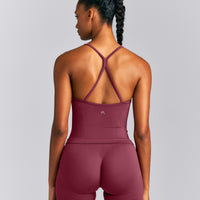 EnhanceLift™ Seamless Strappy Racer Vest with Built in Bra | Burnt Maroon Red