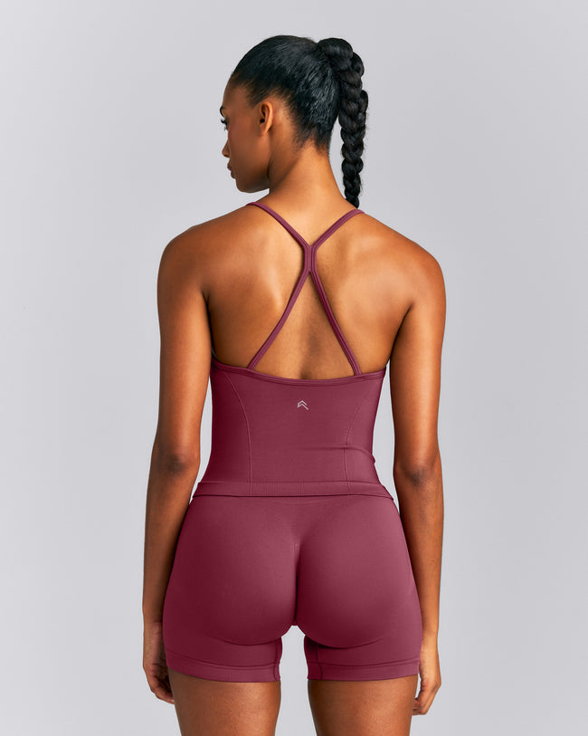 EnhanceLift™ Seamless Strappy Racer Vest with Built in Bra | Burnt Maroon Red