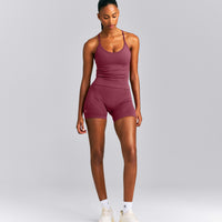 EnhanceLift™ Seamless Strappy Racer Vest with Built in Bra | Burnt Maroon Red