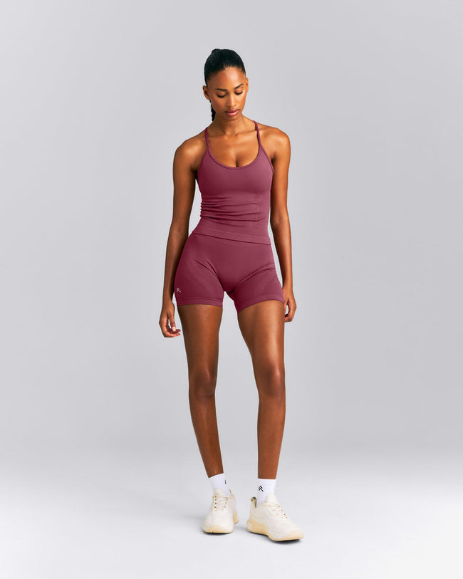 EnhanceLift™ Seamless Strappy Racer Vest with Built in Bra New Branding | Burnt Maroon Red
