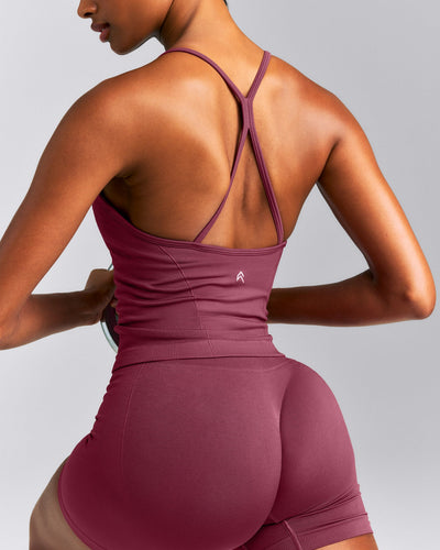 EnhanceLift™ Seamless Strappy Racer Vest with Built in Bra New Branding | Burnt Maroon Red