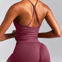 EnhanceLift™ Seamless Strappy Racer Vest with Built in Bra | Burnt Maroon Red