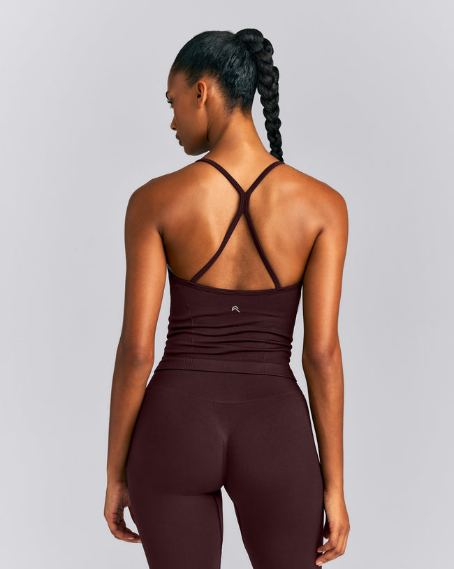 EnhanceLift™ Seamless Strappy Racer Vest with Built in Bra | Plum Brown