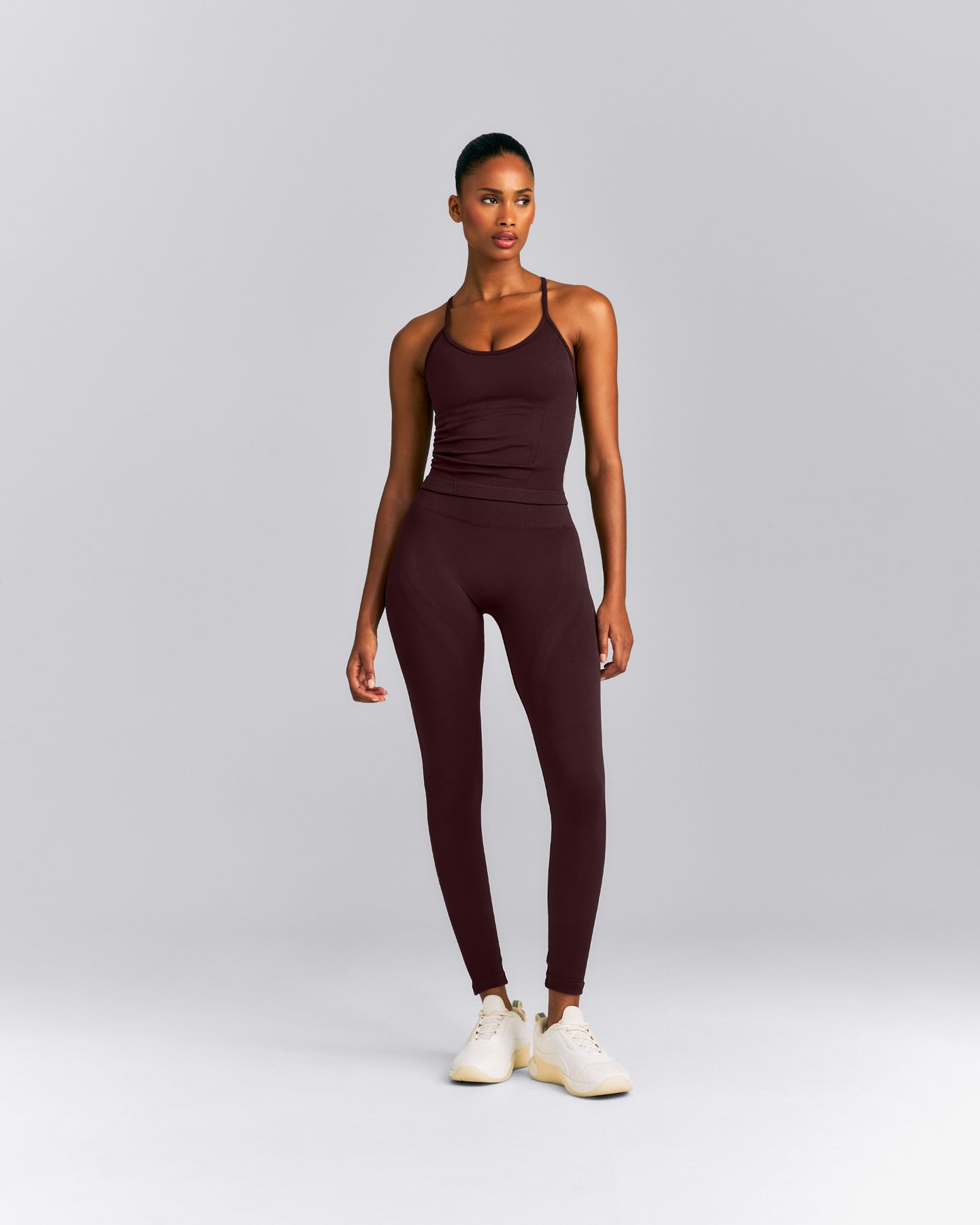 EnhanceLift™ Seamless Strappy Racer Vest with Built in Bra New Branding | Plum Brown
