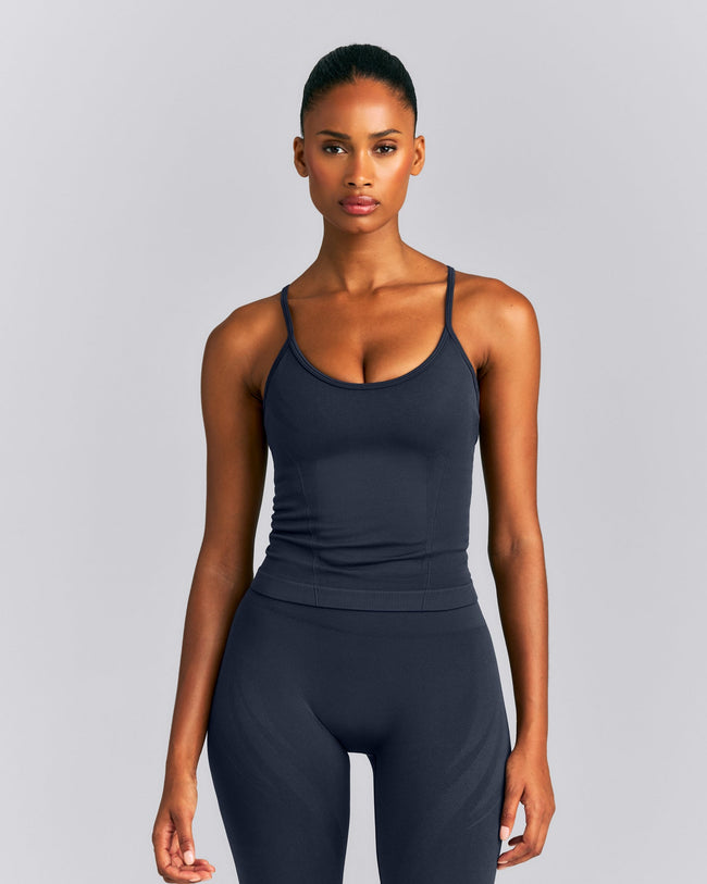 EnhanceLift™ Seamless Strappy Racer Vest with Built in Bra New Branding | True Blue