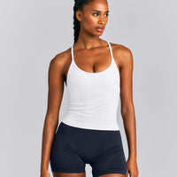 EnhanceLift™ Seamless Strappy Racer Vest with Built in Bra New Branding | White