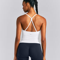 EnhanceLift™ Seamless Strappy Racer Vest with Built in Bra New Branding | White
