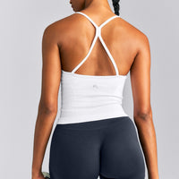 EnhanceLift™ Seamless Strappy Racer Vest with Built in Bra New Branding | White