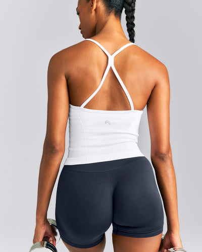 EnhanceLift™ Seamless Strappy Racer Vest with Built in Bra New Branding | White