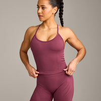 EnhanceLift™ Seamless Strappy Racer Vest with Built in Bra Shelf with Grey Logo | Burnt Maroon
