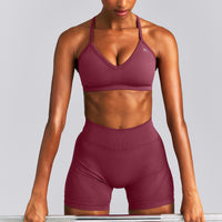 EnhanceLift™ Seamless Strappy Sports Bra | Burnt Maroon Red