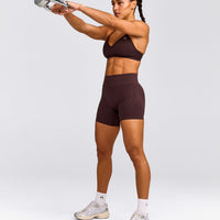EnhanceLift™ Seamless Strappy Sports Bra with Grey Logo | Plum Brown