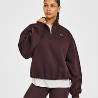 Foundations 1/4 Zip Sweatshirt with Grey Logo | Plum Brown