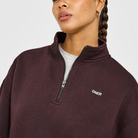 Foundations 1/4 Zip Sweatshirt with Grey Logo | Plum Brown