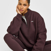Foundations 1/4 Zip Sweatshirt with Grey Logo | Plum Brown