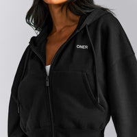 Foundations All Season Cropped Zip Up Hoodie | Black