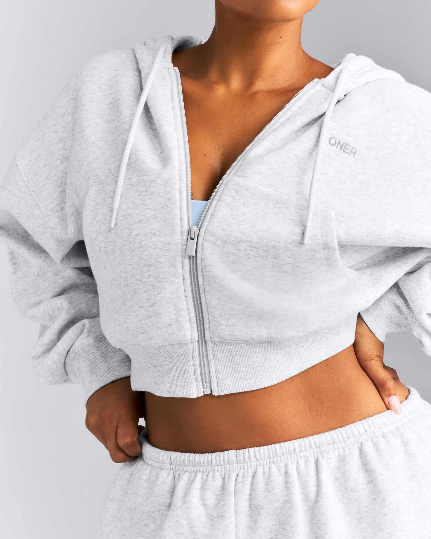 Foundations All Season Cropped Zip Up Hoodie New Branding | Grey Marl
