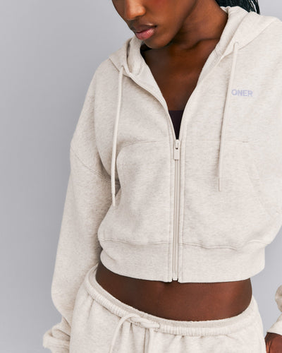 Foundations All Season Cropped Zip Up Hoodie New Branding | Oat Marl