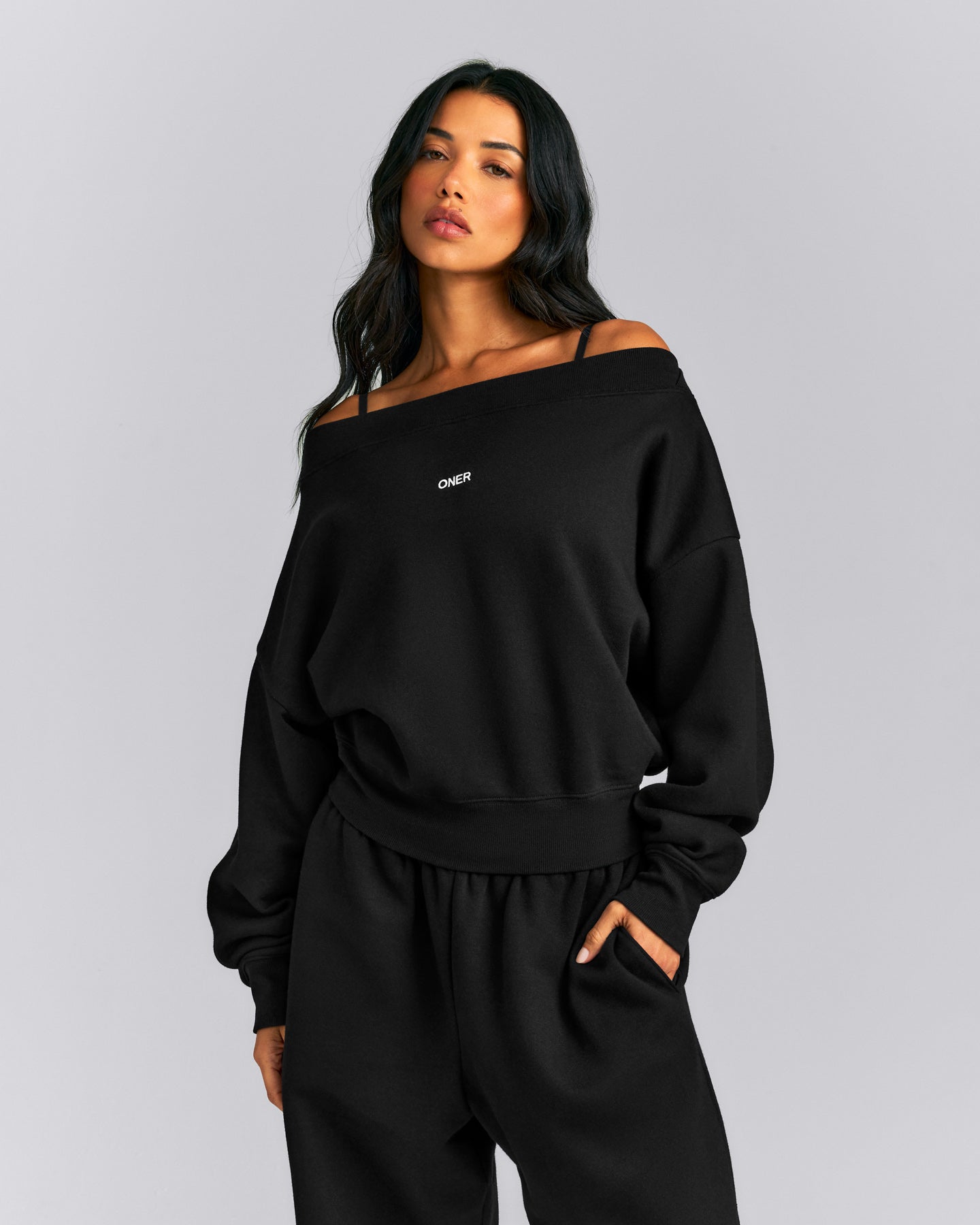 Foundations All Season Crossover Boat Neck Sweatshirt New Branding | Black