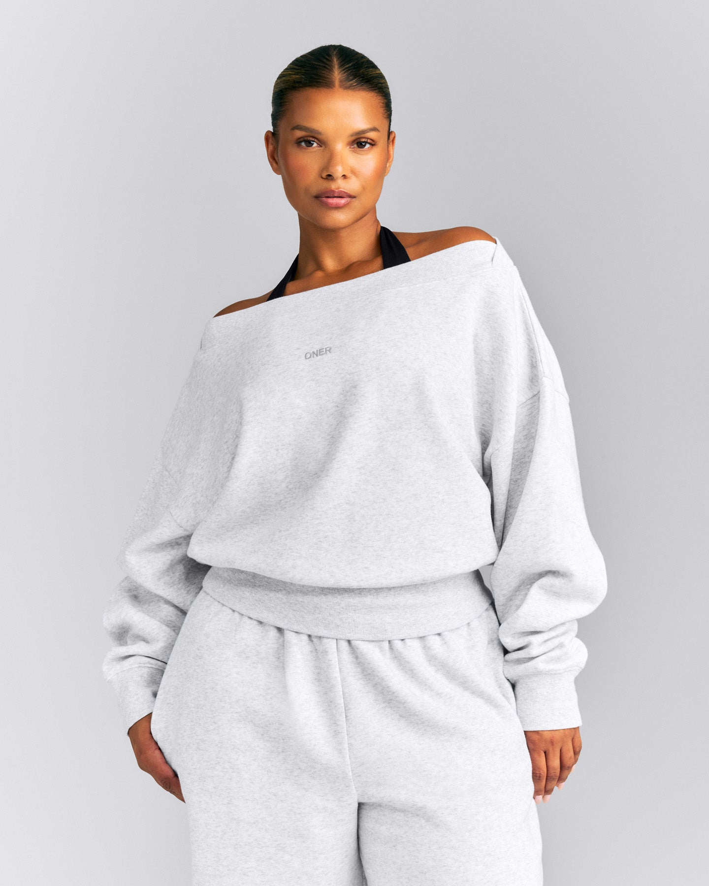 Foundations All Season Crossover Boat Neck Sweatshirt | Grey Marl