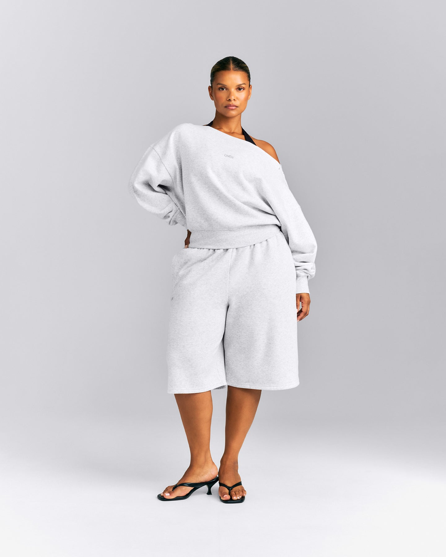 Foundations All Season Crossover Boat Neck Sweatshirt | Grey Marl
