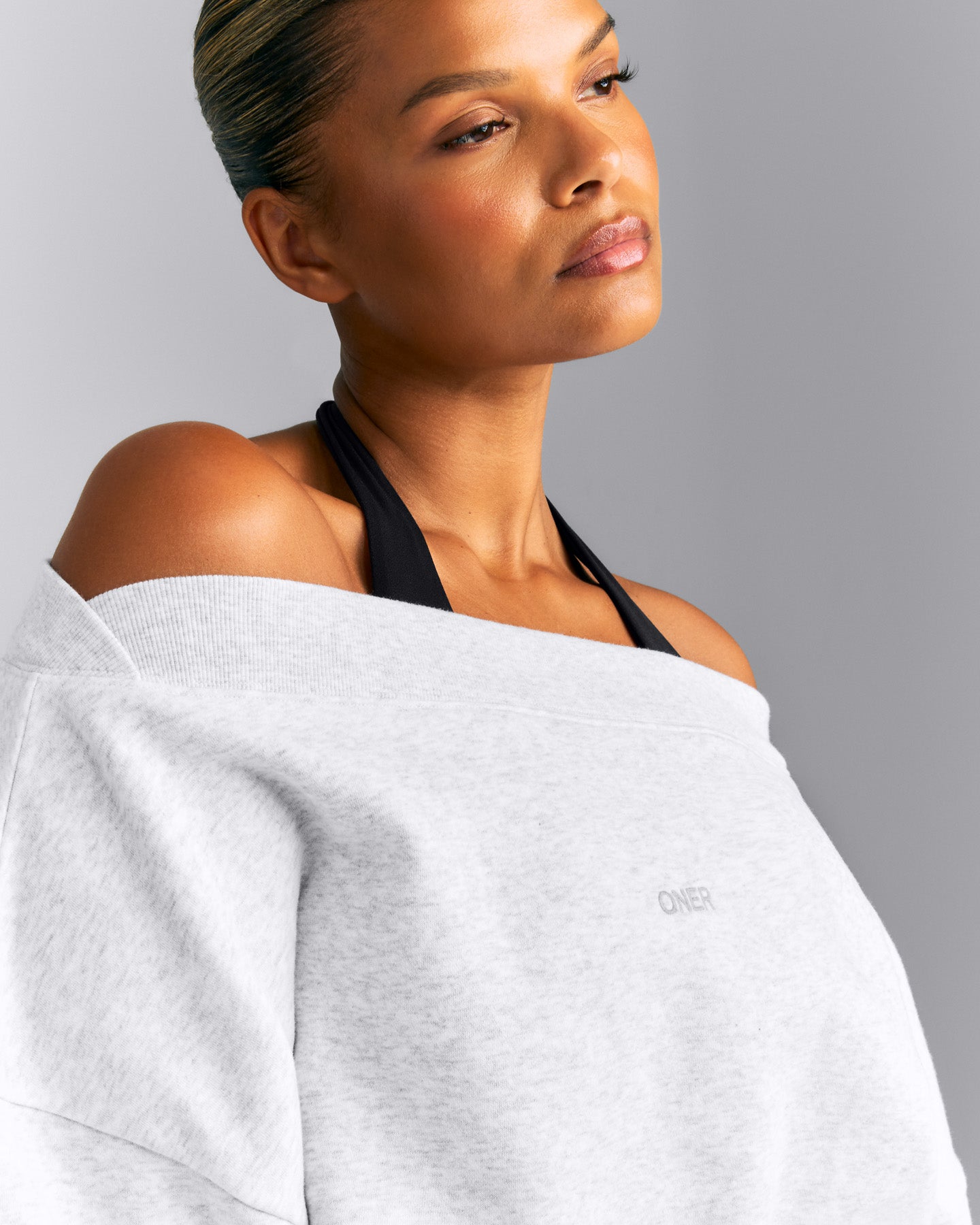 Foundations All Season Crossover Boat Neck Sweatshirt | Grey Marl