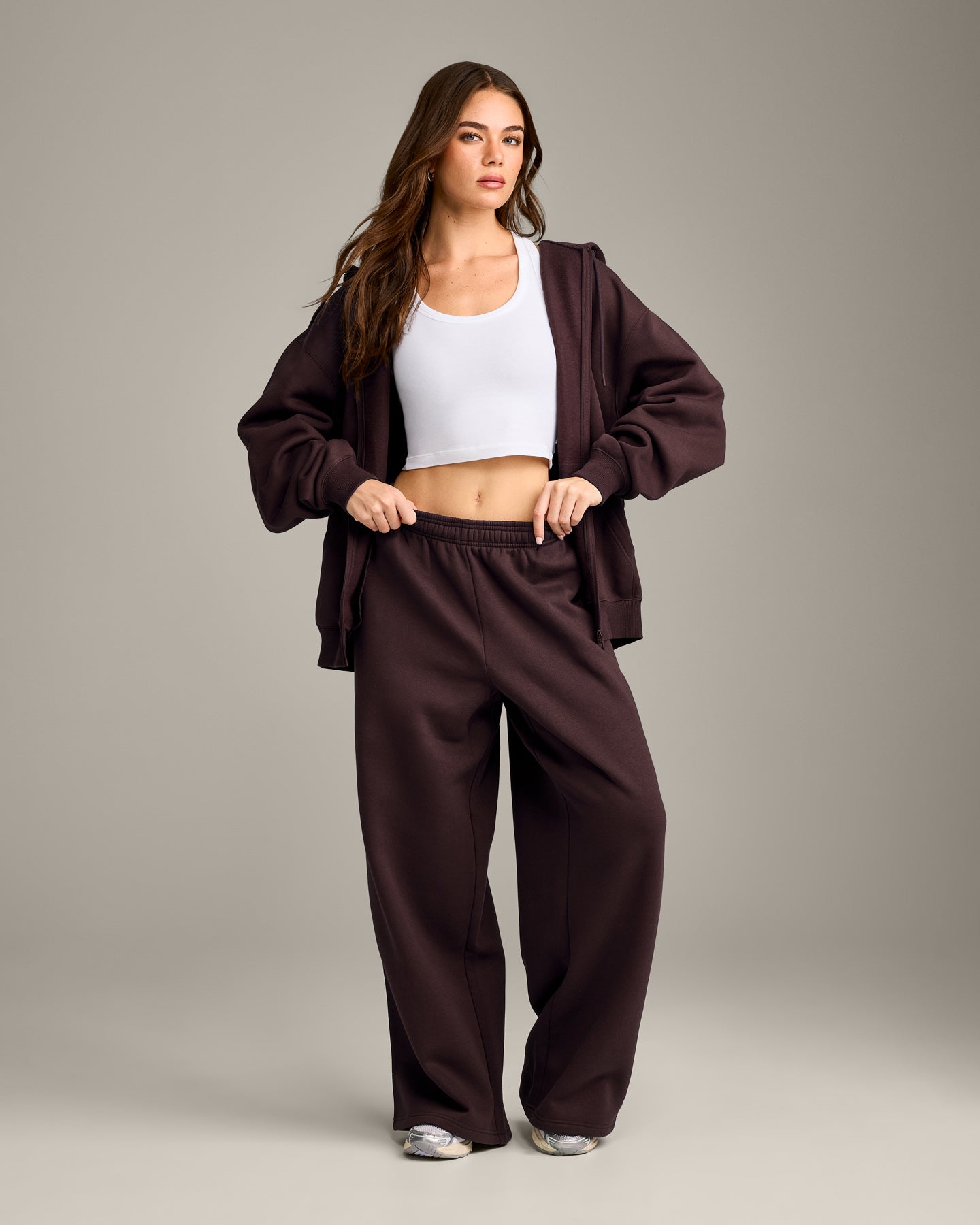 Foundations Cosy Oversized Straight Leg Joggers | Plum Brown