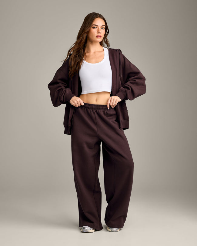 Foundations Cosy Oversized Straight Leg Joggers | Plum Brown