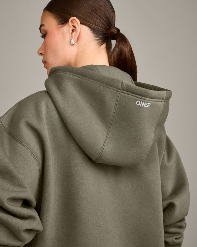 Foundations Cosy Oversized Zip Through Hoodie | Alpine Green